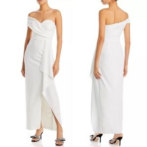 NEW AQUA White ASYMMETRIC Off The Shoulder DRAPED Bridal EVENING Wedding GOWN